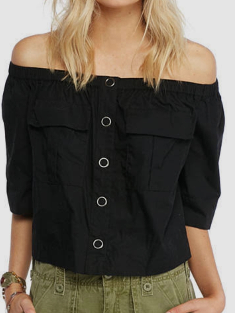 FREE PEOPLE Head Over Heels Black Off Shoulder Top